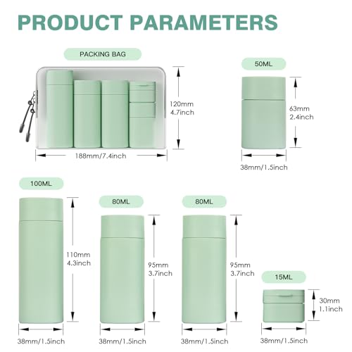 TSA Approved Travel Bottles 5-Pack Leak Proof Toiletries