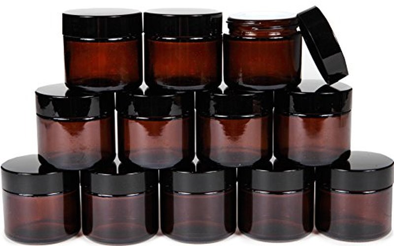 Vivaplex 2 oz Amber Glass Jars with Lids - 12 Pack