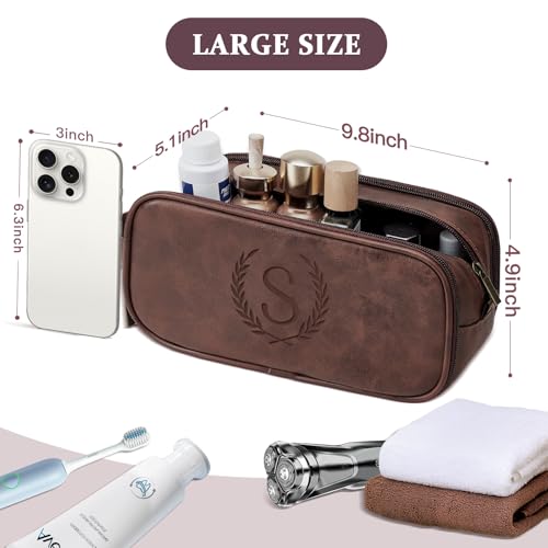 Janhavi Personalized Toiletry Bag for Men, Gifts for Boyfriend, Toiletry Bag For Shower Caddy,Personalized Initials & Wheat Mens Toiletry Travel Bag Travel Essentials for Men(Medium, Dark Brown, J)