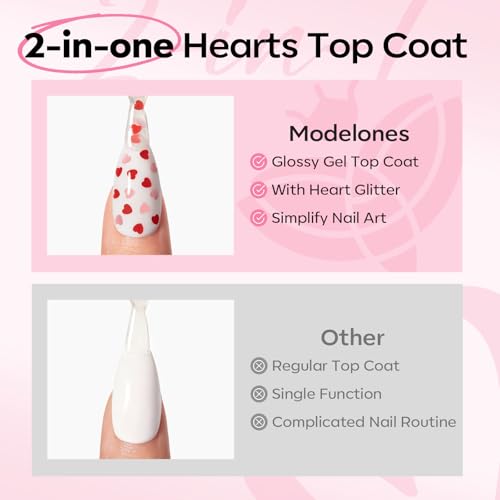 Modelones E-Clear Heart-1 Glitter Gel Top Coat 15ML No Wipe Long Lasting