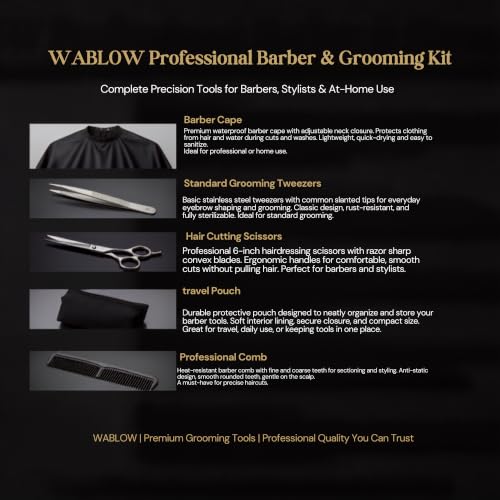 Wablow Silver Professional Hair Clippers for Men – Cordless Low-Noise Barbershop Clipper with Docking Station & 6 Guide Combs