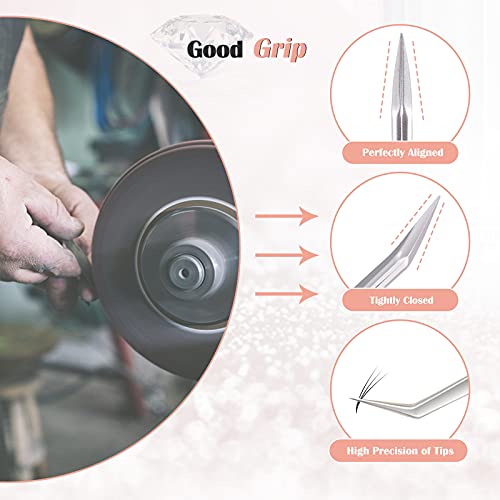 LANKIZ Eyelash Extension Tweezers Set 5 PCS Rose Gold