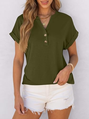 ANRABESS Women's Short Sleeve Henley Top - Casual Summer Blouse