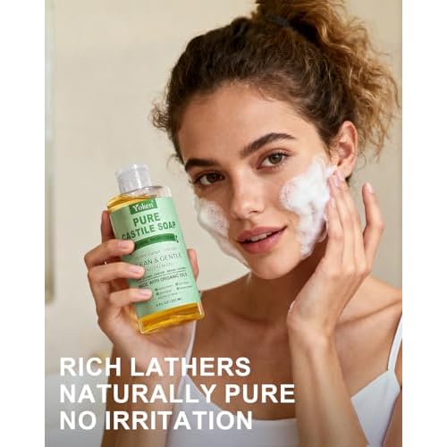 Peppermint Castile Soap Liquid 8 OZ, Made with Certified Organic Oils, Gentle Peppermint Soap for Body Wash, Face, Hands, Dishes, Laundry & More - Vegan & Natural Ingredients Versatile Cleanser