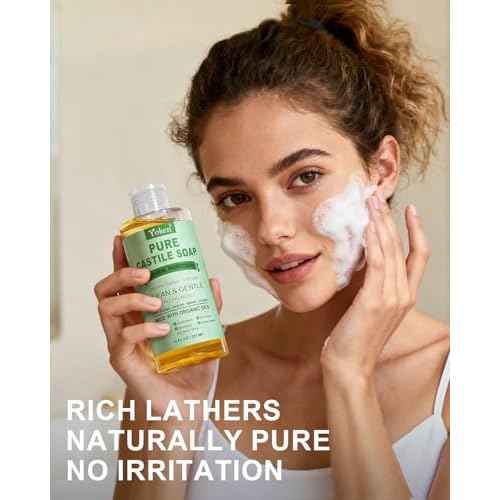 Peppermint Castile Soap Liquid 8 OZ, Made with Certified Organic Oils, Gentle Peppermint Soap for Body Wash, Face, Hands, Dishes, Laundry & More - Vegan & Natural Ingredients Versatile Cleanser