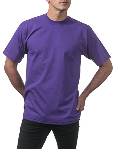 Pro Club Men's Heavyweight Cotton Short Sleeve Crew Neck T-Shirt, Purple, Small