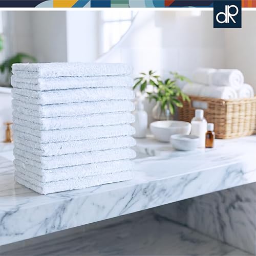 Cotton Washcloths 12x12 in White 10 Pack, 350 GSM