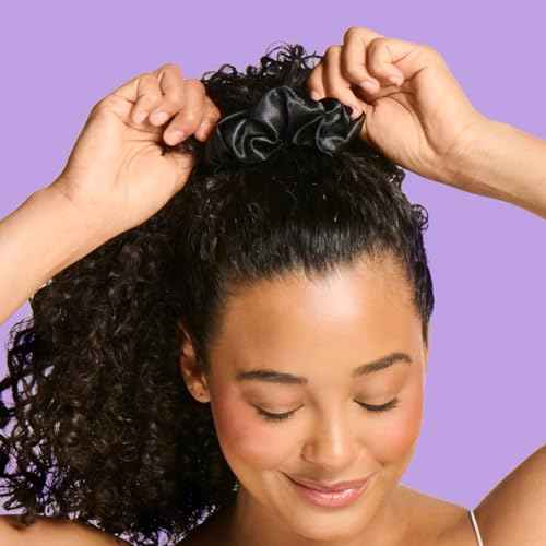 Gimme Beauty Large Satin Hair Scrunchies - Soft, No-Breakage Bands - Perfect for Thick Hair & Bedtime Wear - Firm Hold & Gentle, Crease-Free Accessories for Women - Black, 4 Pack