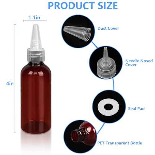 4 Pack 1 Oz (30ml) Amber Plastic Essential Oil Bottles with Funnel, Labels for Liquid Storage - No Droppers Needed