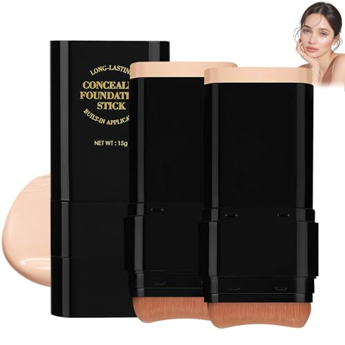 2Pcs Long-Lasting Concealer Foundation Stick, Face Foundation Contour Stick£¬Creamy Full Coverage, Hydrating Olive & Camellia Formula for Dark Circles & Blemishes (2#NATURAL)