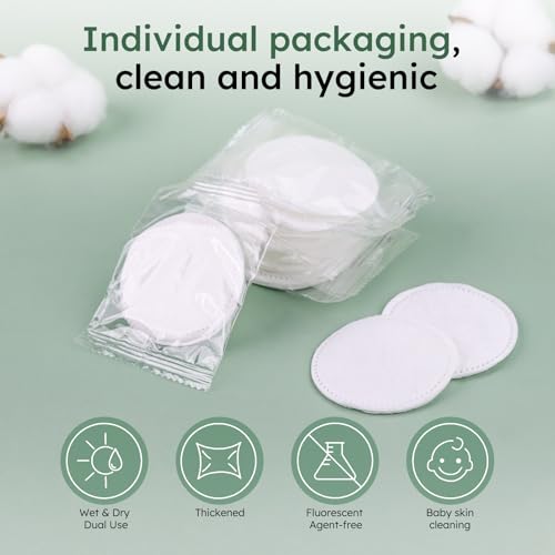 LLHQAMT 100 Sets (200 pcs) Individually Wrapped Cotton Rounds for Makeup Removal