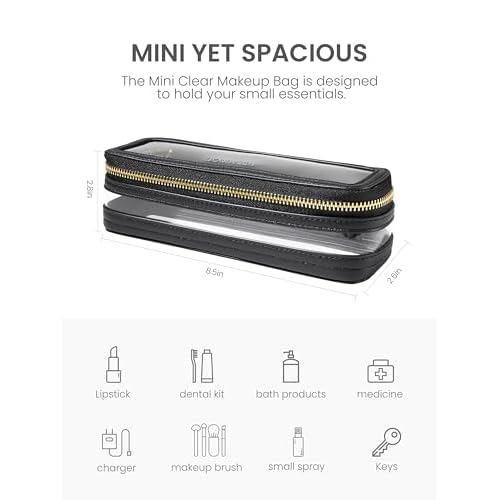 ROWNYEON Small Waterproof Toiletry Organizer Train Case, CLear Travel Makeup Bag for Women£¬Transparent Cosmetic Bag£¬Portable Makeup Case Organizer (black)