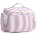 Narwey Hanging Travel Toiletry Bag for Women, Large Makeup Organizer, Dusty Pink Stripe