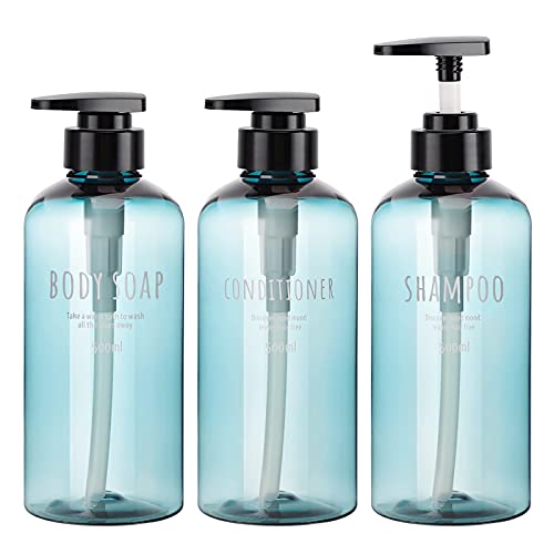 Segbeauty 6 Pack Shower Bottles Refillable, 16.9oz & 10.1oz Shampoo Conditioner Body Wash Bottles, Large Bathroom Soap Lotion Hand Wash Shower Shampoo Dispenser, Empty Refillable Plastic Bottles Blue