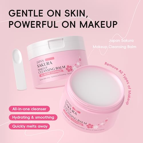Sakura Makeup Cleansing Balm, Hydrating & Smoothing All-In-One Cleanser Quickly Melts Away, Gently Cleanse Dirt, Impurities And Makeup Face Cleanser & Makeup Remover for Women Girls, 3.53oz.