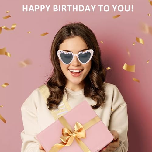Gold Birthday Sash for Women & Girls with Heart-Shaped Glasses - Party Accessories