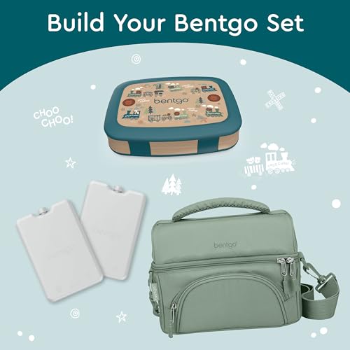 Bentgo Kids Prints Leak-Proof, 5-Compartment Bento-Style Kids Lunch Box - Ideal Portion Sizes for Ages 3-7, Durable, Drop-Proof, Dishwasher Safe, & Made with BPA-Free Materials (Trains)