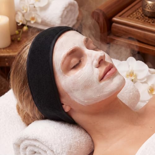 12 Pack Adjustable Spa Headbands for Face Washing & Makeup - Black