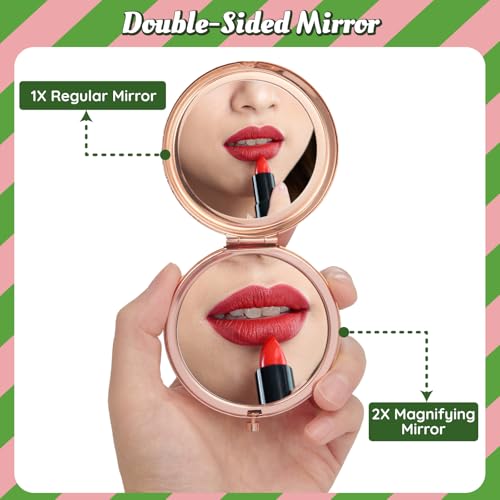 2 Pcs Witch Pocket Mirrors ? Witch Compact Makeup Mirror with Hat, Broom & Crown Wand Design, Movie or Musical Theatre Merch Stuff Gifts for Women & Girls (Rose Gold)