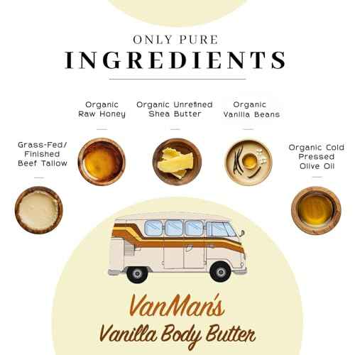 Vanman's Whipped Tallow - Vanilla Body Butter - Body Moisturizer with Grass-Fed/Finished Beef Tallow for Skin, Vanilla Planifolia Oil, Organic Shea Butter, Cold Pressed Olive Oil, Raw Honey - 2.9 oz