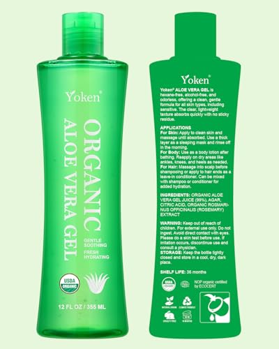 Yoken Organic Aloe Vera Gel 12oz | 99% Pure USDA Certified
