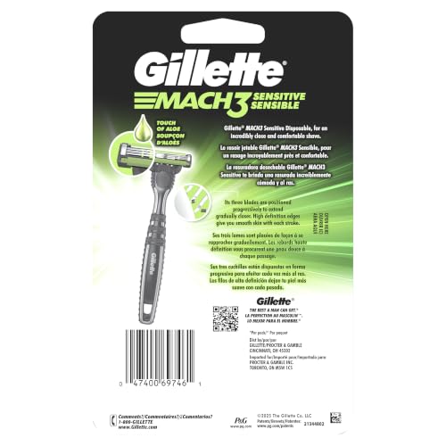 Gillette Mach3 Sensitive Disposable Razors Men’s 10 Count – Pivoting Head
