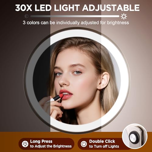 30X Magnifying Makeup Mirror with 3 Color Light & 5000mAh Battery
