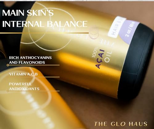 The Glo Haus Acai Berry Oil. 100% Pure Cold Pressed Carrier For Skin & Hair. Natural Antioxidant Suitable for All Skin Types. 2Oz