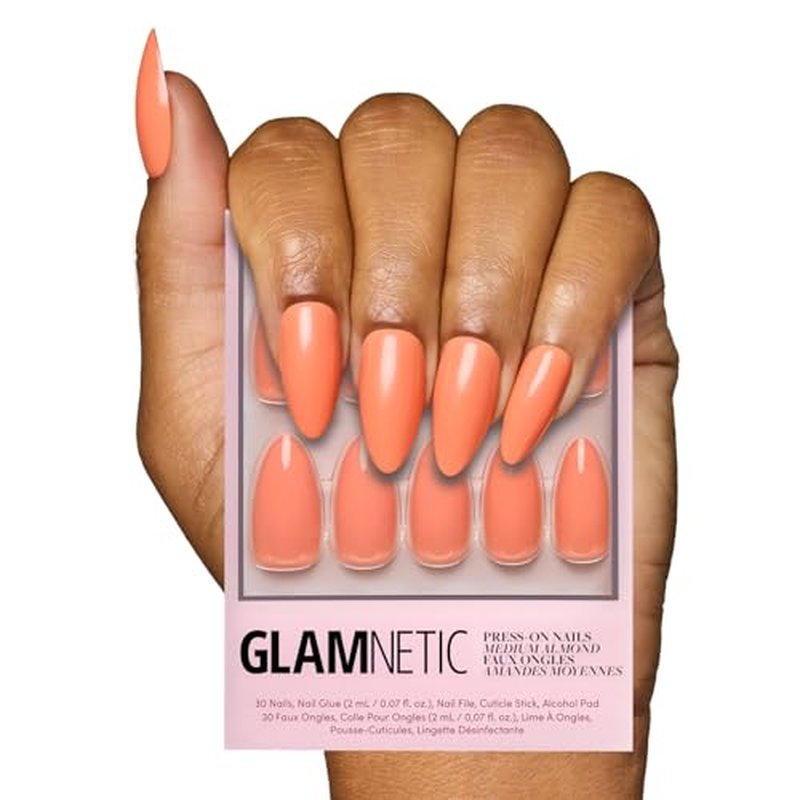 Glamnetic Soft Tangerine Press-On Nails | Medium Almond Shape | 30 Nail Kit