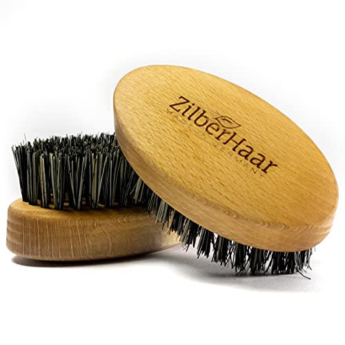 ZilberHaar - Elemental Beard Brush for Men and Mustache Brush - Stiff Natural Bristles and Beech wood - 100% Animal free - Made in Europe - 3 inches long