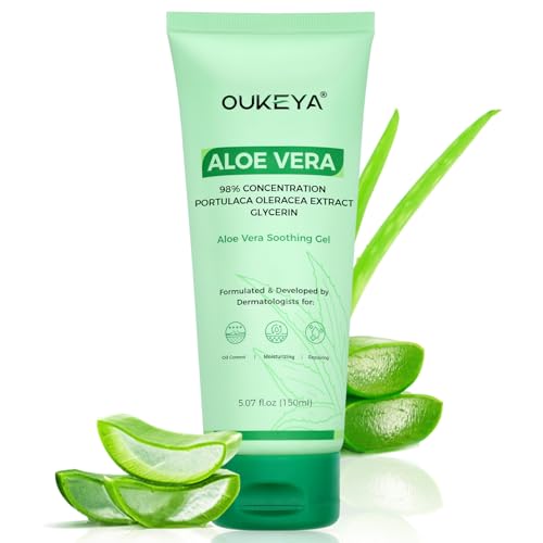 OUKEYA Aloe Vera Gel ? Soothing, Hydrating, and Nourishing for Face & Body 5.07 Fl Oz | 98% Natural Aloe Vera, Pure & Organic for After Sunburn Relief, Skincare & Hair Hydration, Calming Moisturizing