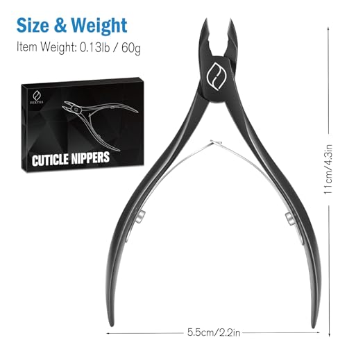 FERYES Professional Stainless Steel Cuticle Nippers - 1/2 Jaw, Black
