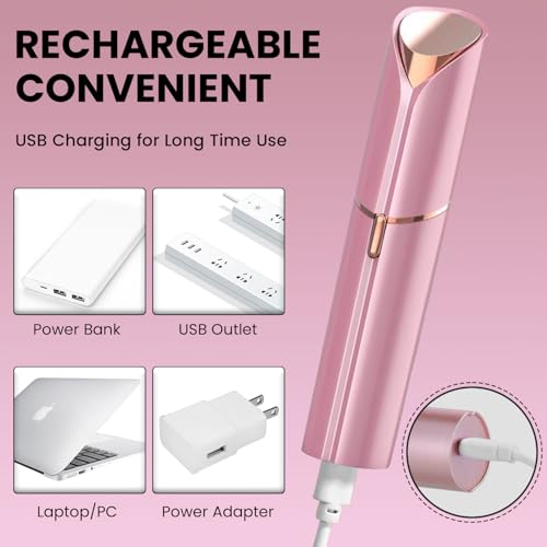 Facial Hair Remover for Women ? Electric Face Razor with Light, Hair Removal for Upper Lip, Chin & Cheeks ? Color Rose Red