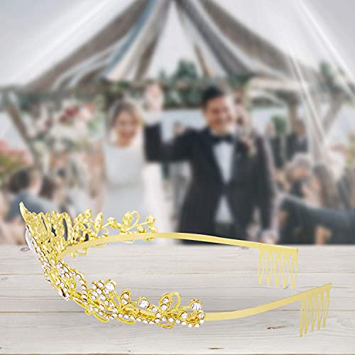 Crowns for Women, Vofler Gold Tiara Crystal Rhinestone Hair Accessories Decor for Princess Queen Ladies Little Girls Adult Bridal Bride Birthday Wedding Pageant Prom Halloween Costume Party with Combs