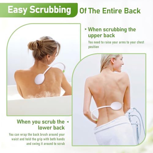 Fanwer 27.5¡± Back Bath Brush Long Handle for Shower and Silicone Body Scrubber, Shower Back Scrubber with Curved Handle for Elderly, Disabled, Limited Mobility, Post-Surgery, Frozen Shoulder