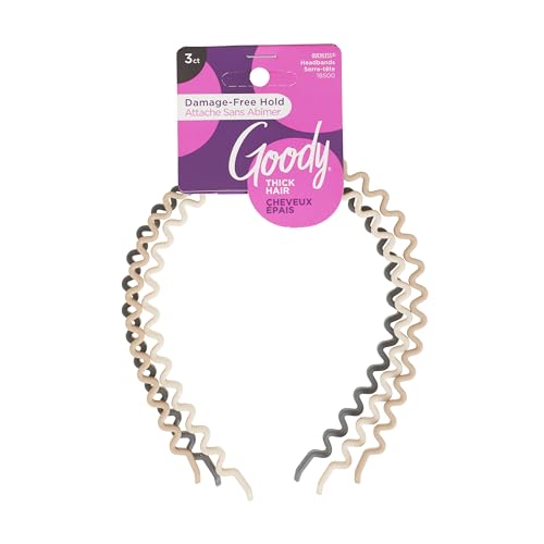 Goody Ouchless Zig-Zag Women's Headbands - 3 Ct, Warm Tones, Damage-Free Hold, All-Day Comfort Headbands for Women & Men, Everyday Hair Accessories, For All Occasions, For Thick Hair