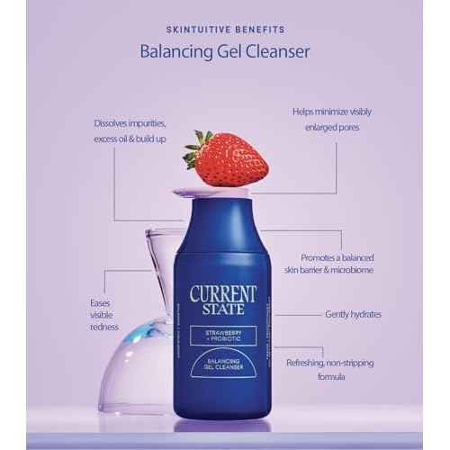 CURRENT STATE Balancing Gel Cleanser with Strawberry + Probiotic Refreshing Face Wash, Pore Cleaner, Daily Face Wash for Oily Skin - Reduces Shine, Gentle Purifier, 5.1 fl oz, Made In The USA