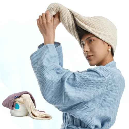 Vesta Hair Towel Wrap Set, Ultra Absorbent Waffle-Knit Microfiber, Quick-Dry, Shine & Frizz Control, Ideal for All Hair Types - Set of 2