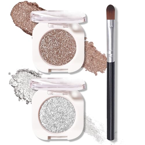 Champagne Pearl & Metallic Silver Single Eyeshadow Duo