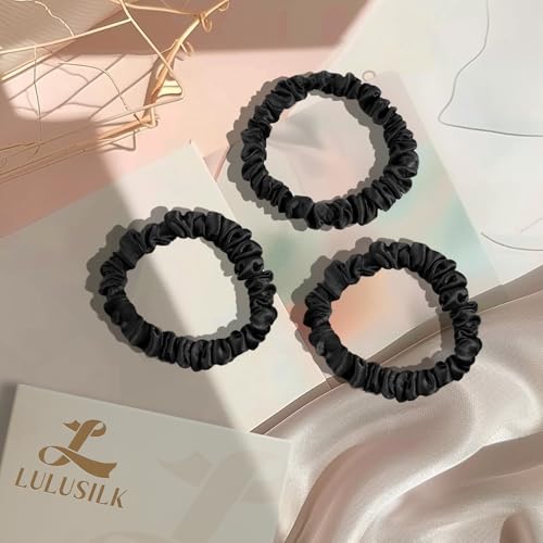 LULUSILK Small 100% Mulberry Silk Hair Scrunchies for Thin Hair, 3-Pack