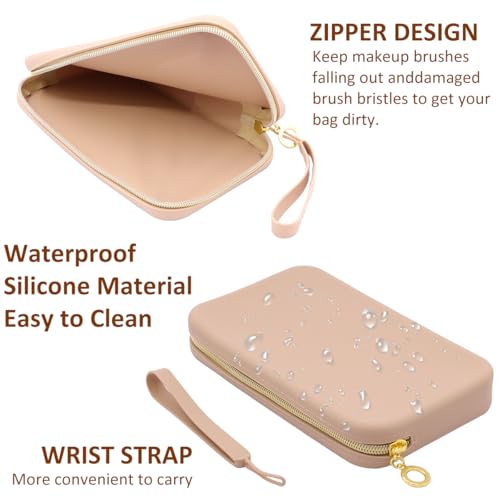 Set of 2 Zipper Makeup Brushes Bag For Travel, Large Silicone Makeup Brush Holder, Washable Make Up Brushes Pouch Case Makeup Tools for Organizing Cosmetics Daily Work