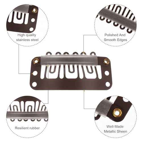 Yolev 50PCS Wigs Snap Clips Hair Extension Clips 6-Teeth U-Shape Metal Silicon Wig Hair Extension Clips for Women Hairpiece (Dark Brown)