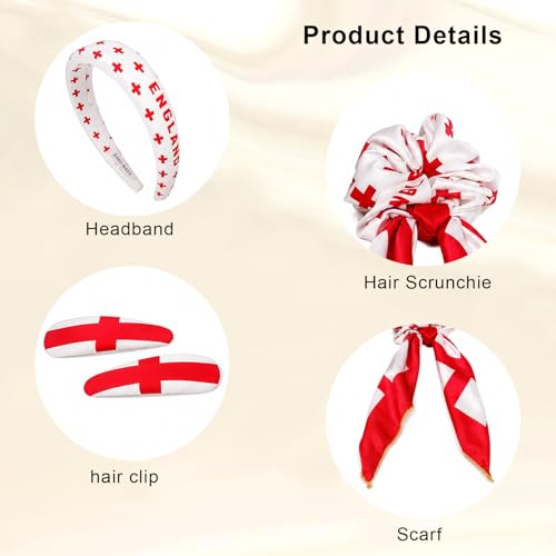 England Flag Hair Ties & Clips 4-Piece Set