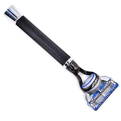 Parker Deluxe Black Fusion-Compatible Razor ? 6¡È Heavyweight Textured Handle + Free Gillette¢ç Fusion Blade ? Premium Men¡¯s Shaving Tool