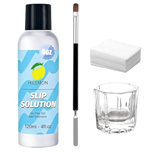 Poly Gel Slip Solution Set - 4oz Liquid with Dual Spatula Brush & Glass Cup