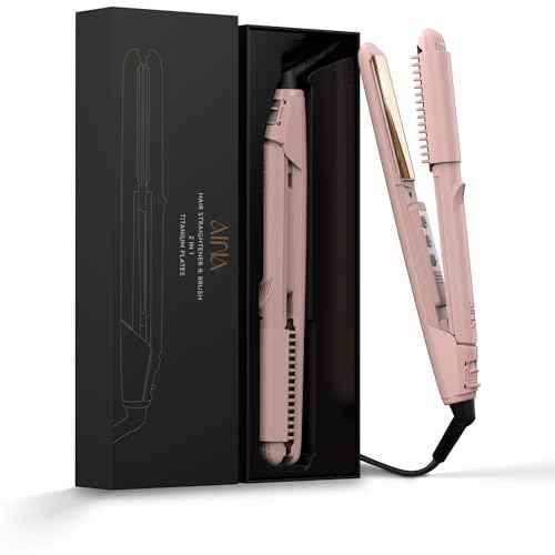 AINA Hair Straightener Comb, Flat Iron with Comb | Titanium Iron 450F | Dual Voltage Hair Straightening | Curling 2 in1 | Resolve Tangled | frizz Free (Babe Pink)