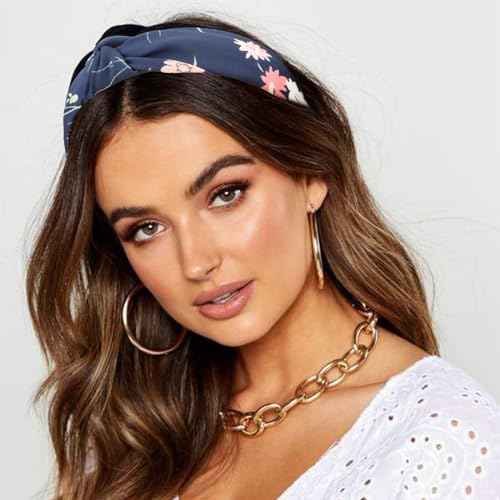 Knotted Headbands for Women Girls Non Slip Boho Wide Top Knot Turban Hairbands Fashion Ribbing Head Wraps Hair Bands Accessories