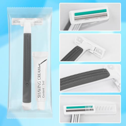 Disposable Razors Bulk, Razors Individually Wrapped Bulk, Travel Razors Bulk With Shaving Cream For Hotels, Shelters, Homeless, Nursing Homes, Charities, Churches, Gray (60-PACK)