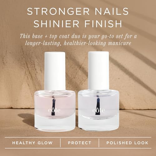 Cote Beauty Nail Strengthener Base Coat & Quick Dry Nail Polish Top Coat Bundle, Strengthens Nails, Fast-Drying Glossy Finish, Chip-Resistant, Long-Lasting, Vegan & Cruelty-Free, 0.27 fl oz Each