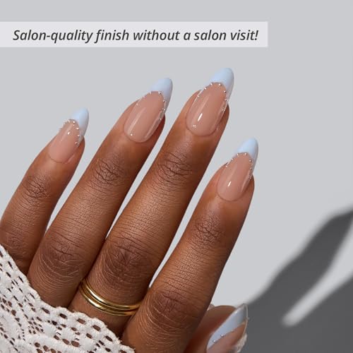 BTArtbox Press On Nails - Something Blue, Medium Almond, French Tip - 30Ct All-in-One Kit